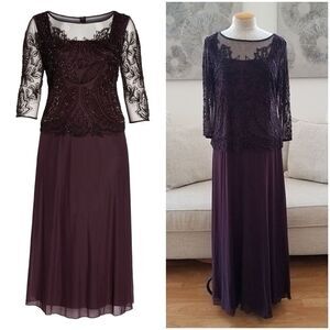 Pisarro Nights Beaded Illusion Gown sz 12